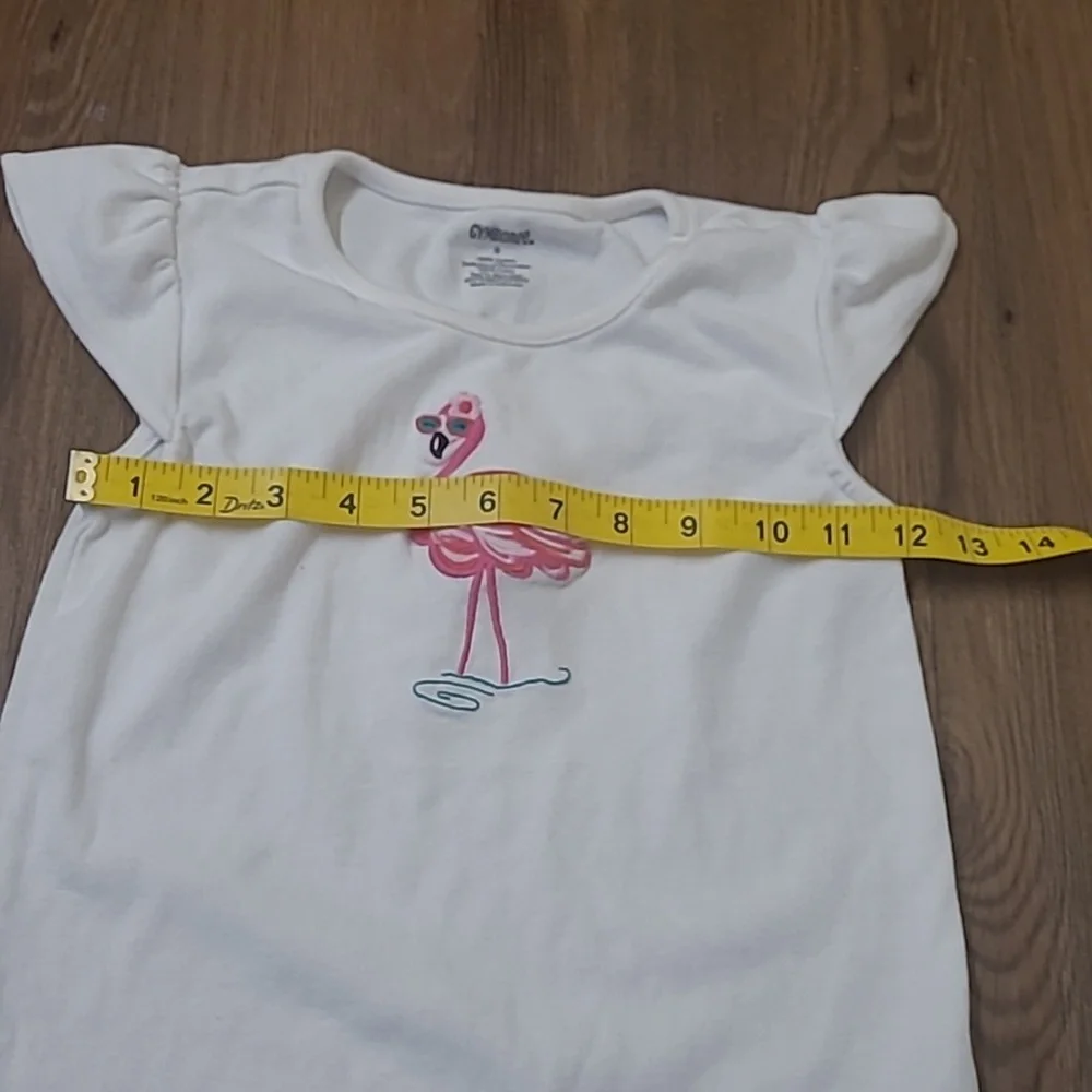 GYMBOREE B'gosh White Tee with‎ Pink Flamingoused good condition.